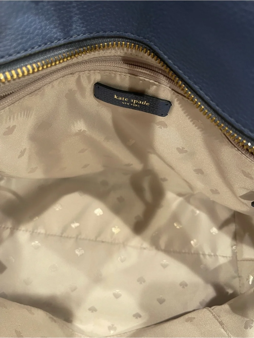 kate spade navy pebbled leather tote with gold logo
